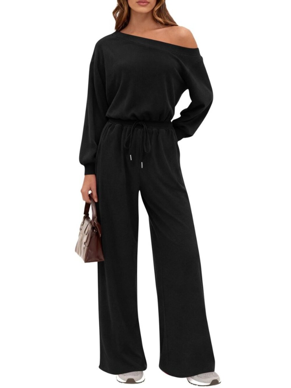 Womens Off Shoulder Long Sleeve Jumpsuit